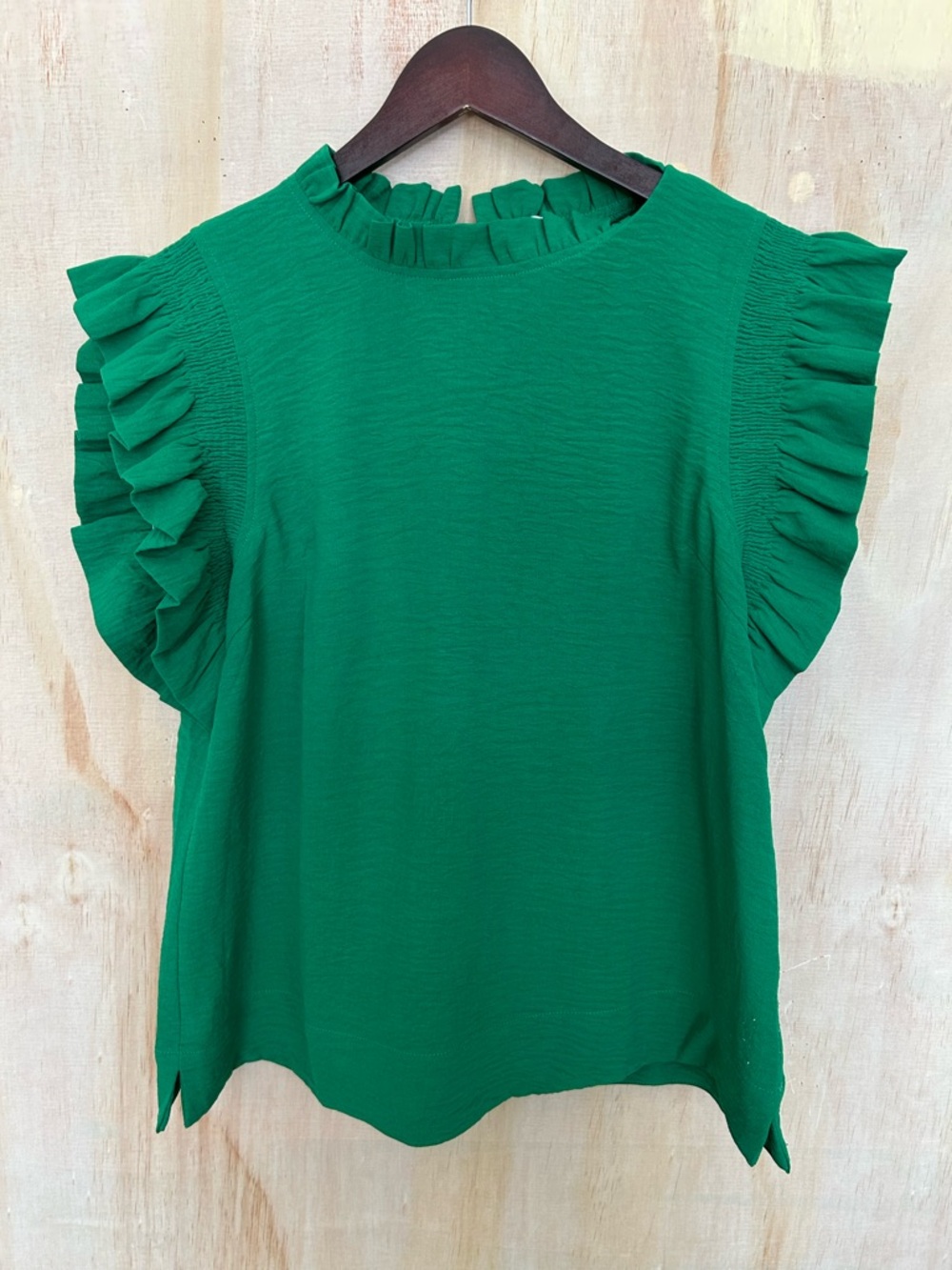 JODIFL Emerald Green Ruffle Sleeve Blouse